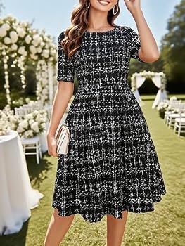 Oxiuly Women’s Vintage Patchwork Dress – Swing Style With Pockets For Casual & Party Wear - View #5