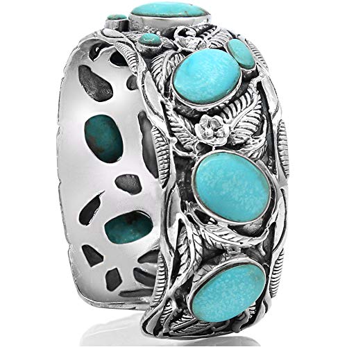 LEAVES CUFF Turquoise Handmade 925 Sterling Silver Wide Bracelet - Made in Thailand