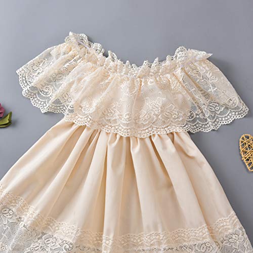 Fioukiay Toddler Girl-Wedding-Princess-Maxi-Dress Boho Off Shoulder Lace Ruffle Dress Gowns Holiday Dresses (Off White/Beige, 2/3T) #TOP5