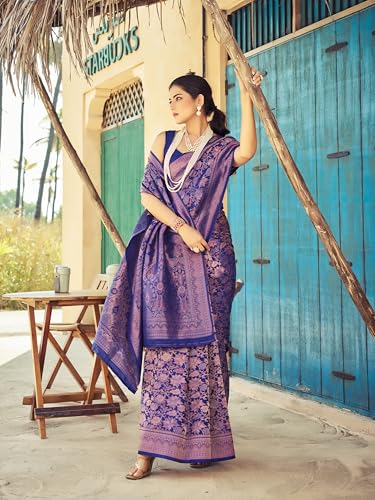 Image of SWORNOF Women's kanjivaram banarasi silk saree for festival Wedding silk with rich pallu Design sarees for women with Unstitched blouse piece