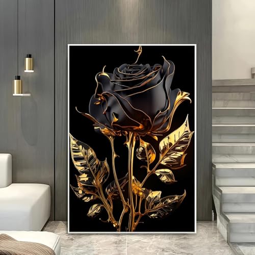 Impression sur toile rose noire dorée tableau déco murale abstraite - 2