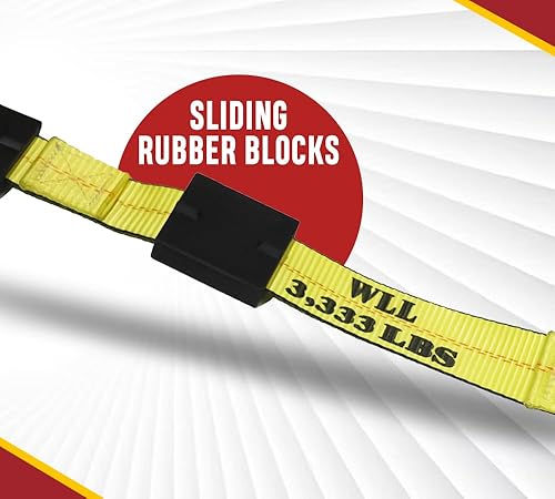 Miniatura 2 de Mytee Products Paquete de 4 correas de transporte de automóvil de 2 pulgadas x 9 pies para remolque con trinquete, gancho giratorio en J y bloque de