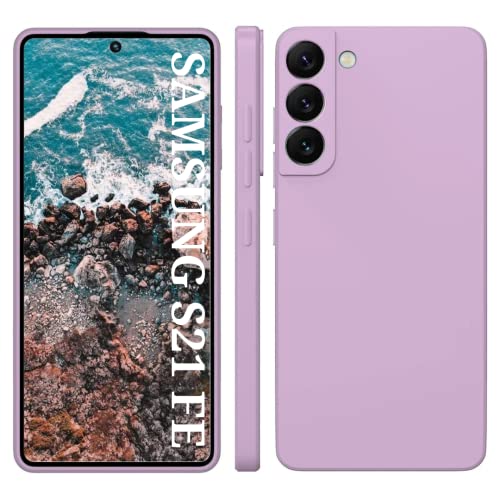 Image of DIZORO Liquid Silicone Case with Microfiber Coushioning Compatible for Samsung Galaxy S21 FE 5G Shockproof Slim Back Cover, Gel Rubber Full Body Protection - Lilac