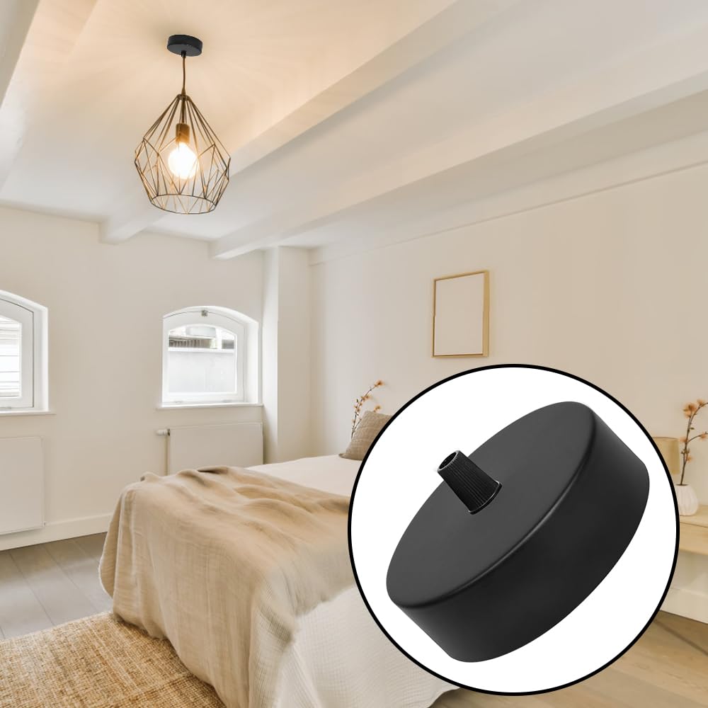 Rosace De Plafond En Bois D'hévéa 30 Cm - 3 Trous - Cache-fil Pour Lustre Et Suspensions - 2