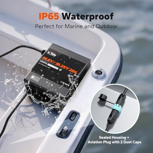 Image of LiTime 12V /16V 20A LiFePO4 Battery Charger, IP65 Waterproof, AC-DC Charge