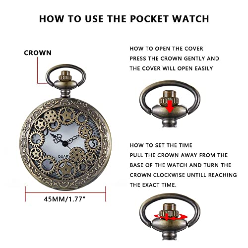 Tiong Retro Copper Gear Pocket Watch Arabic Numeral Analog Quartz Display Pocket Watch With Necklace Chain #TOP1