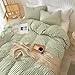 mixinni Striped Comforter Set Queen Size - Green White Stripes Pattern Bed Set for All Season, 3 Pieces Lightweight Bedding Comforter Sets for All Seasons (1 Soft Fluffy Comforter + 2 Pillowcases)