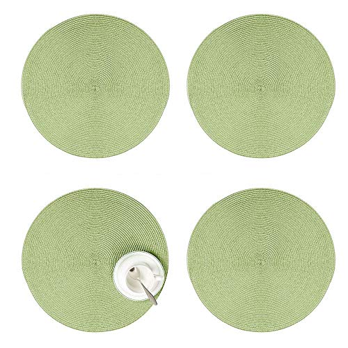 YK.Hapyshop Juego de 4 manteles individuales tejidos, antideslizantes, redondos, para mesa de cocina, color verde