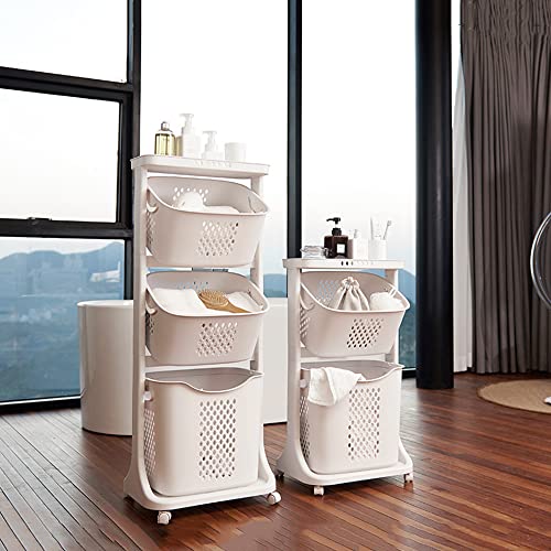 CGKs6anmU Laundry Baskets, Laundry Basket with Wheels, Laundry Hamper Household Kitchen Shelf Fruit Stand Bathroom Simple Storage Shelf (17.3in*13in*31.1in) ()