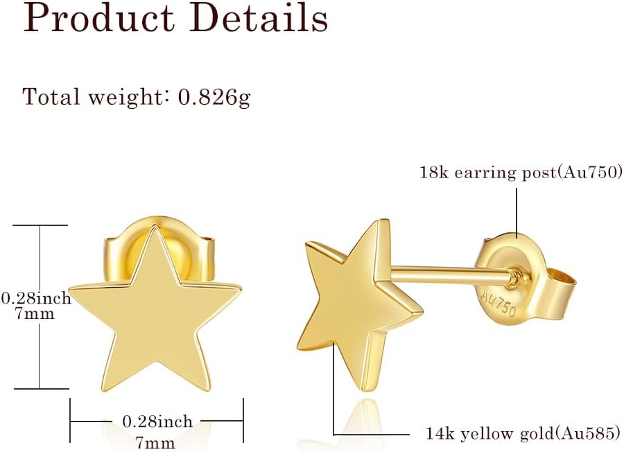 14K Solid Yellow Gold Moon/Star/Moon/Shell Stud Earrings Dainty Tiny Delicate Durable Small Earrings Fine Jewelry Birthday Gifts for Women - Image 2