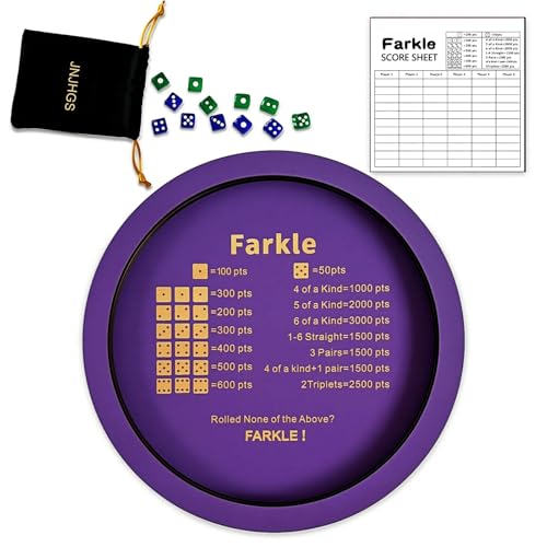 JNJHGS Farkle Dice Tray Farkle Dice Game with 12 Wooden Dice Tray 2 Sets of Dice and 50 Sheet Scorepad for The Classic Family Game (Purple)
