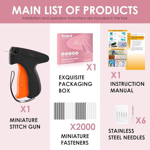 Image of Stitch Gun for Clothes - Handheld Stitch Gun Quick Clothing Fixer - Mini Sewing Kit Micro Tagging Gun - Includes 6 Needle, 1000 Black Fasteners & 1000 White Fasteners