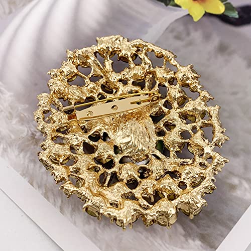 Image of SELOVO Big Large Rhinestone Oval Glitter Brooch Pin Jewelry Accessory Gold Tone