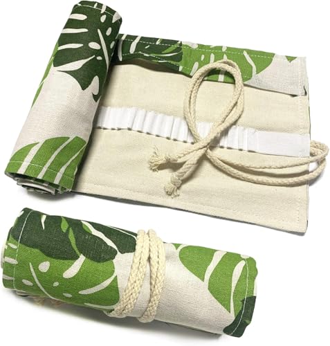 Image of Canvas Pencil Wrap Case, 48 Holes Colored Pencil Roll Holder Storage Pouch for Office (72 Holes, Green)
