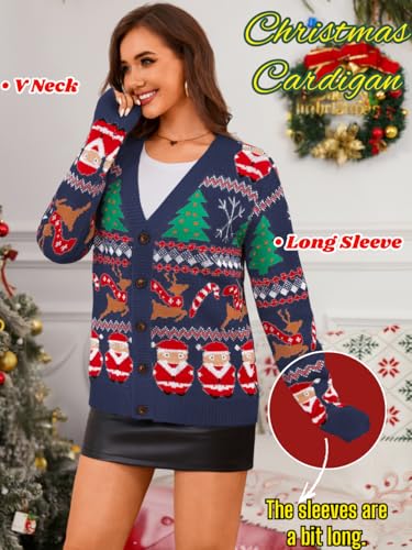 Navy Santa and Reindeer Fair Isle Cardigan for Women - Image 3