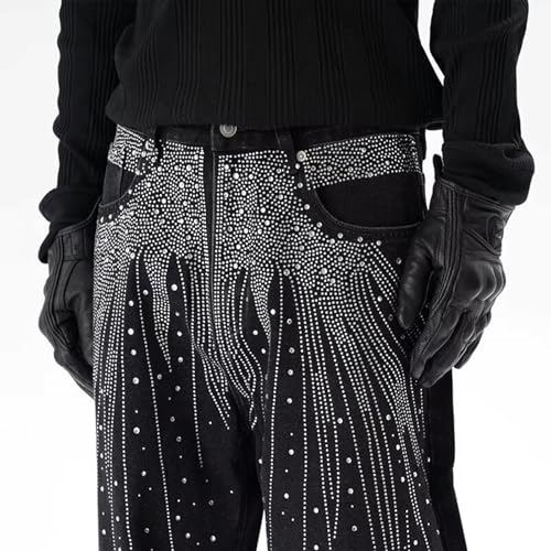 Rhinestone Jeans Men Baggy Wide Leg Bedazzled Denim Pants Y2K Streetwear Bling Bottoms Glitter Sparkly Hip Hop Embellished3