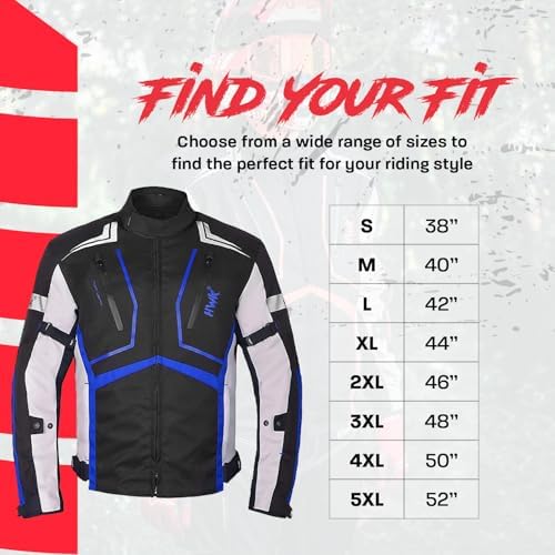 HWK Motorcycle Jacket for Men and Women Scorpion with Cordura Fabric for Enduro Motorbike Riding and Armor Foam Padding for Impact Protection, Dual Sport Motorcycle Jacket - Blue, X-Large — view 4