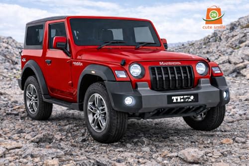 Image of 1:32 Scale DieCast Metal Pull Back Action Openable Doors 4x4 Tharr /Rock Premium Car Toy with Lights and Music for Kids Realistic Miniature Model Vehicle for Gift Ages 2+