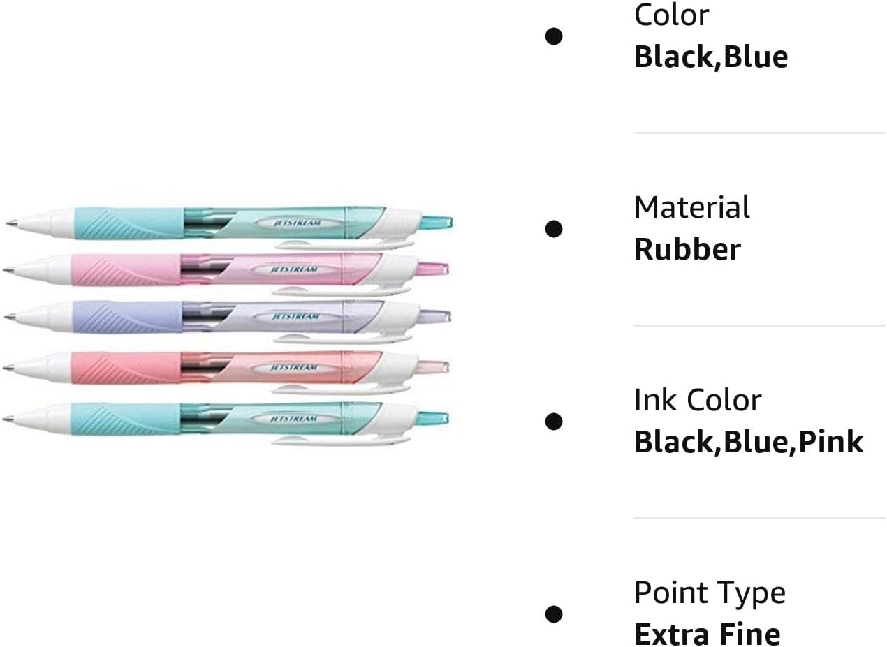 Uni Ball Jetstream Extra Fine & Micro Point Click Retractable Roller Ball Pens Rubber Grip Type 0.5mm - Black Ink - 4 Body Color Value Set