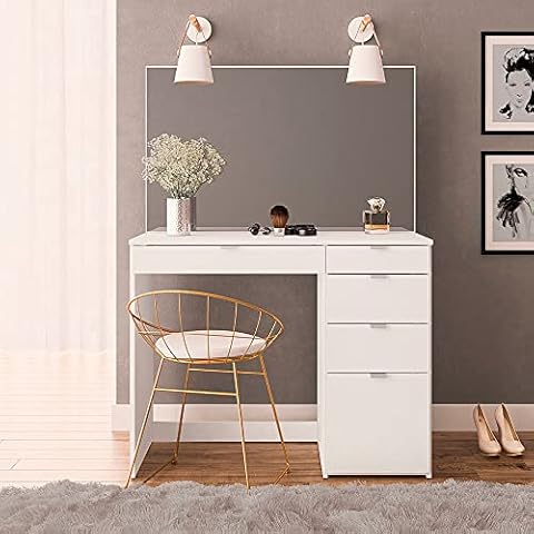 Dressing Table, Ava White Wooden 5 Drawer Dressing Table 136.5 cm x 97.2 cm x 44.5 cm Cover