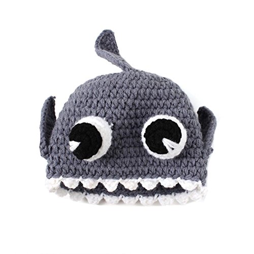 BIBITIME Handmade Crochet Big Eyes Shark Knit Skull Cap Fish Beanie Hat Halloween,X-Small