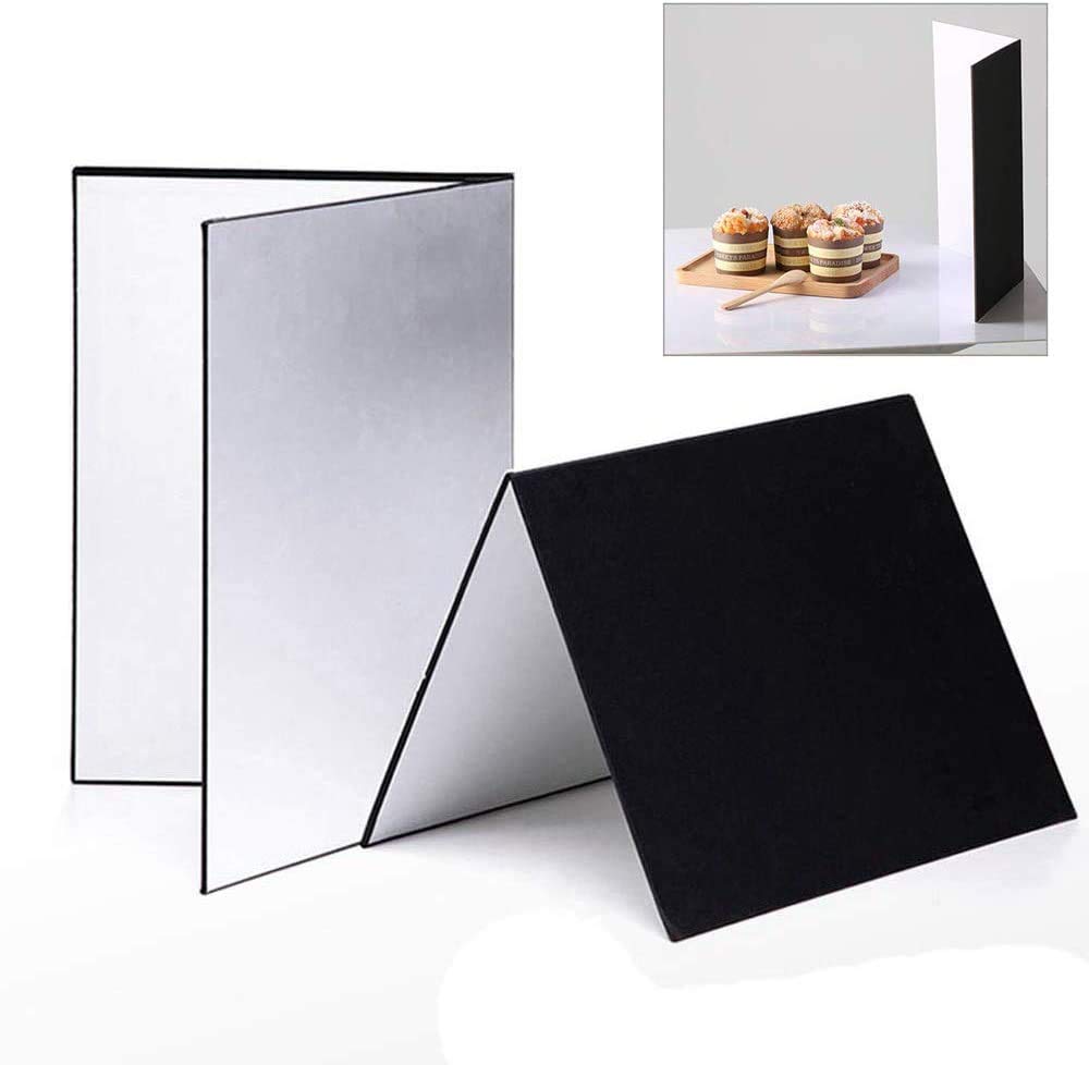 3 in 1 Light Reflector Cardboard 29x42cm Photography Folding Diffuser for Food Product Still Life Photo Shooting, Black/Silver/White Thick Paper Double Sided Board