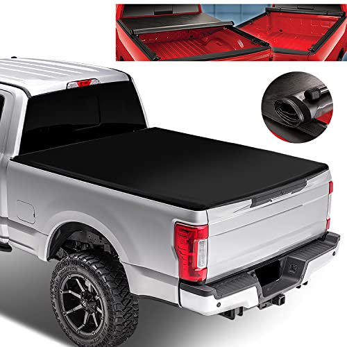 Vinyl Soft Top Roll-up Adjustable Truck Tonneau Cover Kit Compatible with Ford F250 F350 F450 Super Duty 6.8Ft Fleetside/Styleside Bed 17-19, Matte Black