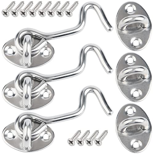 DKBT Crochet de Porte et Loquet à Oeillet, Paquet de 3 Crochets de Cabine en Acier Inoxydable de 75mm/3 Pouces, Fenêtre Pivotante Solide pour Garage,...