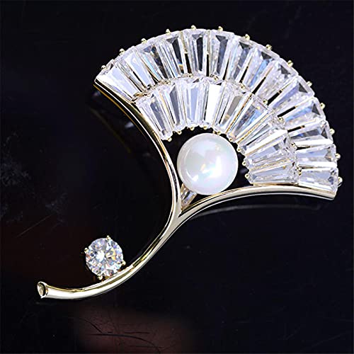 Broche ginkgo biloba femme accessoire vêtement luxe cristal zircon perle