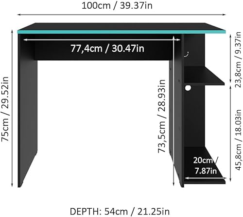 Miniatura 2 de Madesa Escritorio para computadora de juegos de 39 pulgadas con 2 estantes y colgador de auriculares, mesa de oficina en casa resistente de madera