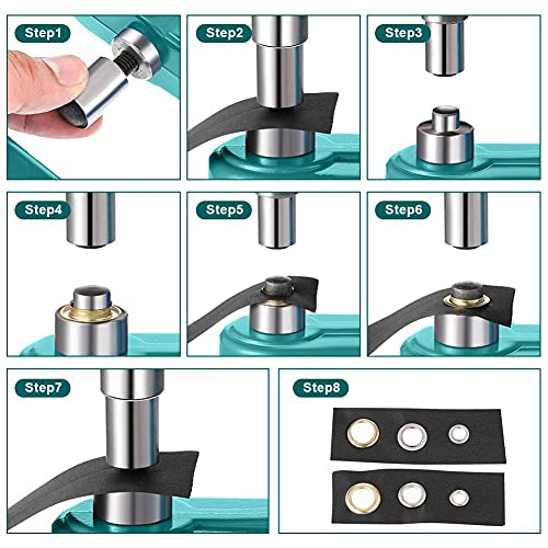 Set di 3 punzonatrici, pinza professionale con set di timbri e 900 occhielli 6 Mm/10 Mm/12 Mm per bottoni a pressione, rivetti, tende, cinture