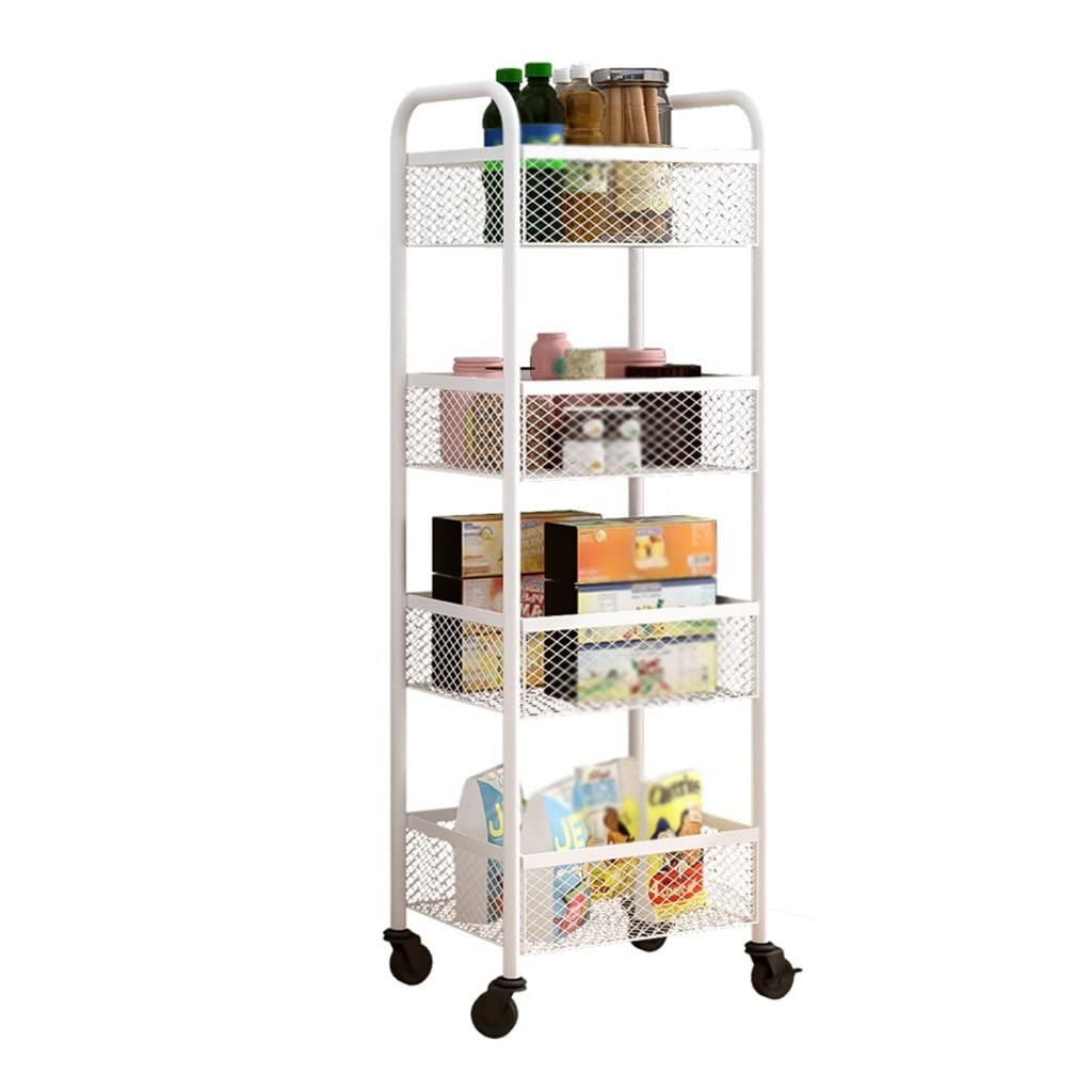 Slide Out Storage Cart,3 Tier Bathroom Storage Organizer Rolling Utility Cart,Mobile Shelving Unit Organizer Trolley,Kitchen Metal Storage Cart with Wheels,Easy Assembly ( Color : White , Size : 4 Tie
