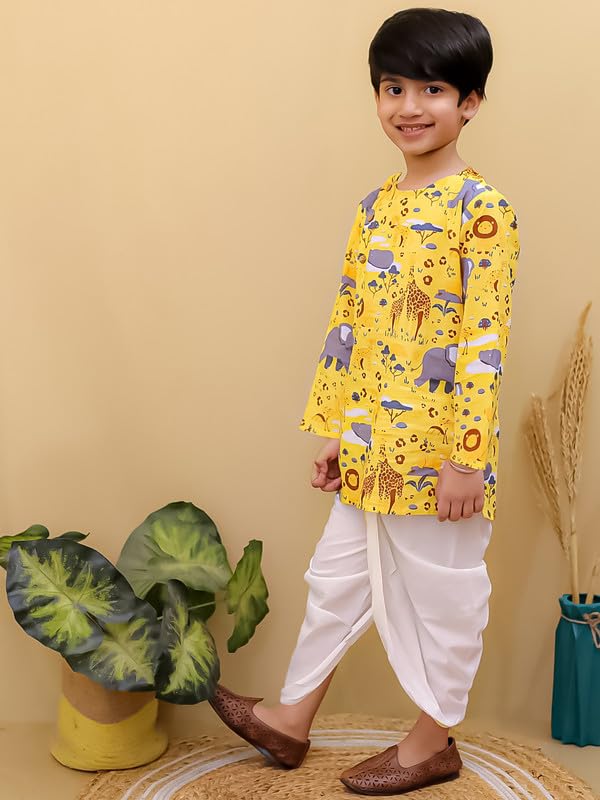 Image of superminis Boys Dhoti Kurta Set Cotton Animal Print Full Sleeves Ethnic Wear for Kids Boys | Kurta Dhoti for Baby Boy 0-3 Months to 8 Years | Traditional Dress for Festive
