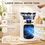 Portable Air Conditioner, 3-in-1 Evaporative Air Cooler Fan with Humidifier, 880mL Water Tank, 3-Speed Personal Mini AC, 7-Color LED Night Light, USB Powered for Bedroom, Office, Desktop, Dorm Room