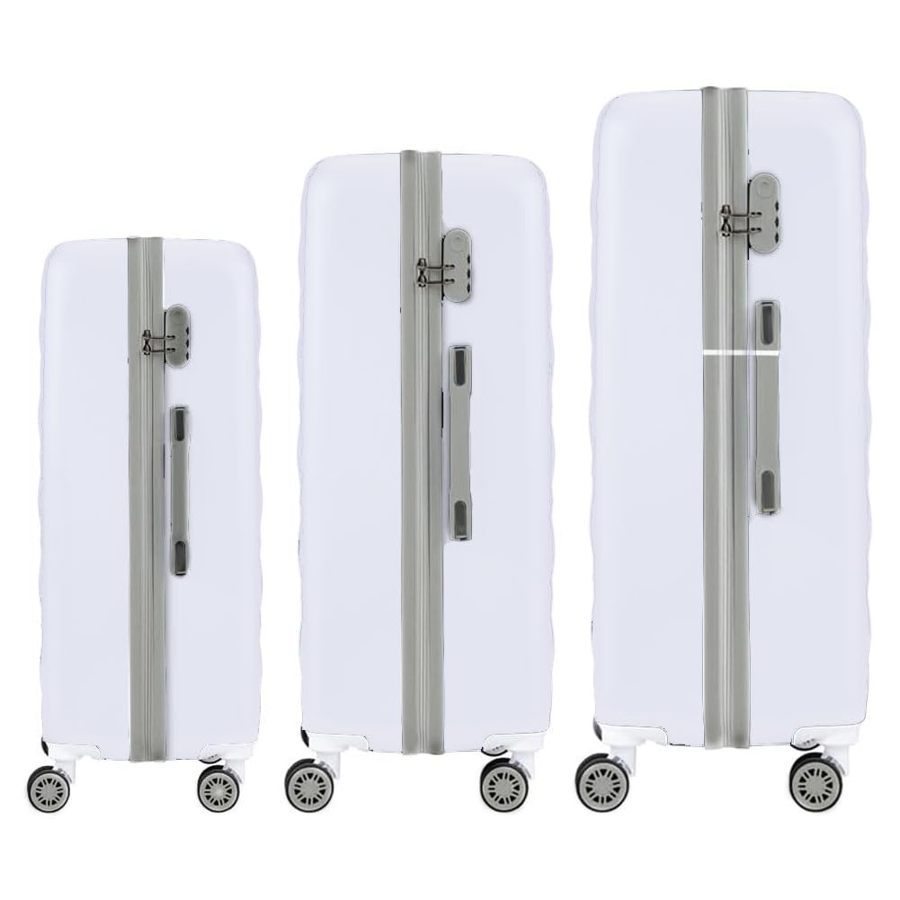 Coveri Set 3 Trolley Valigie Bagaglio a Mano Vintage Valigia Guscio Rigido In ABS 4 Ruote Manico teloscopico Doppio Scompartimento Interno e Chiusura di Sicurezza con combinazione (Bianco)