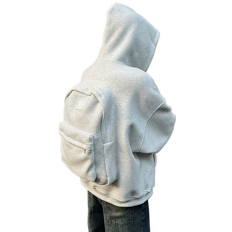 Y2k Hoodie Men Teens Funny Backpack Full Zip Up Hoodie Lazy Style Oversized Sweatshirt Jacket streetwear