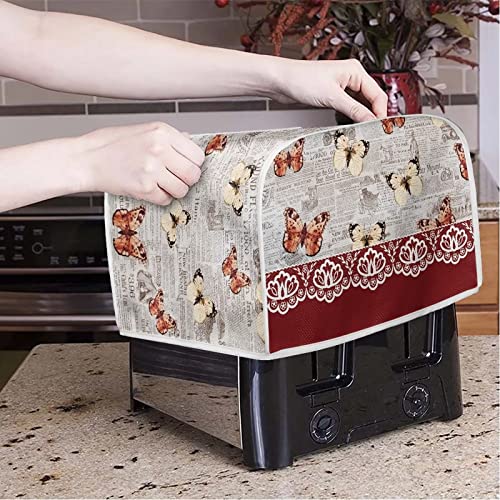 Image of Talayituse Butterfly Flower Print 4 Slice Toaster Covers Dust Protection Bread Maker Covers Toaster Oven Cloth Cover Kitchen Accessories Washable Appliance Cover