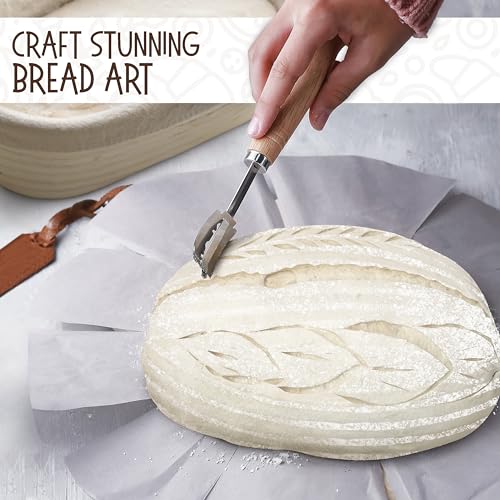 Superbaking 10" Oval Banneton Bread Proofing Basket Gift Set – Sourdough Starter Kit for Crusty Artisan Style Loaves, Includes Essential Bread Baking Supplies & Tools - Ideal Gift for Bakers