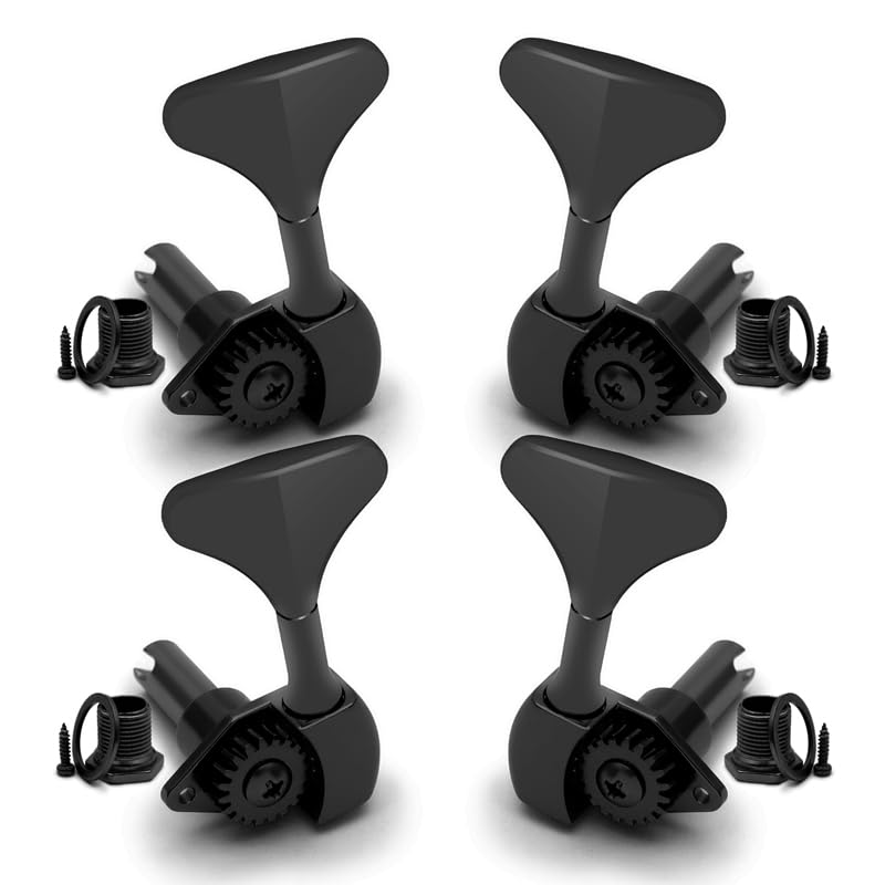 MAXCHEER Open Bass Guitar Tuners Peg Fish Tail Tuning Keys Bass Machine Head (2L2R) Ratio 1:20 for Electric Bass Electric Jazz Guitar Bass,BLACK
