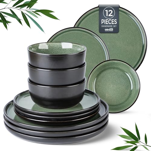 GBHOME 4er-Geschirrset aus Steingut, runde Teller und Schüsseln mit...