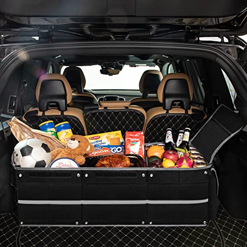 Collapsible Trunk Organizer For Car With Insulated Leak Proof Cooler Bag, 3 Compartments Suv Cargo Organizer Removable Dividers, 5 In1 Car Storage Organizer With Foldable Lid,2 Tie-Down Straps(Black) #TOP6