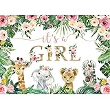 Maijoeyy 7x5ft Safari Baby Shower Decorations Jungle Safari Animals Baby Shower Photography Background It’s a Girl Backdrop Baby Shower Party Backdrop for Girl