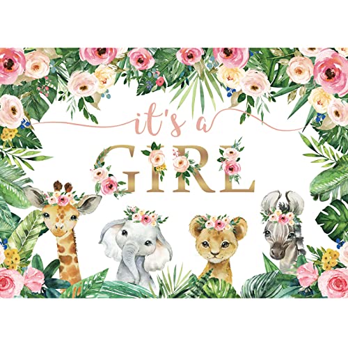 Maijoeyy 7x5ft Safari Baby Shower Decorations Jungle Safari Animals Baby Shower Photography Background It’s a Girl Backdrop Baby Shower Party Backdrop for Girl
