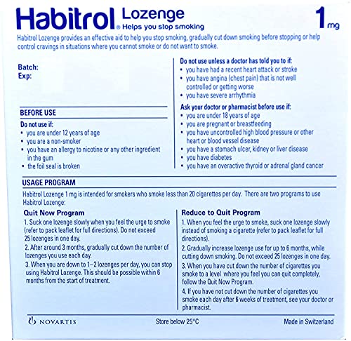 Habitrol Nicotine Lozenge 1Mg Mint Flavor. 2 Packs Of 216 Lozenges (Total 432) #TOP1