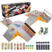 Tlater Finger Skateboard Park Kits, 14-in-1 Bigger Finger Skateboard Ramp Set DIY Assembly Fingerboard Skatepark for Kids Birthday Gift (Yellow)
