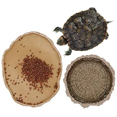 M.Z.A 2PCS Reptile Food Water Bowl Tortoise Water Dish Resin Rock Feeding Plate Turtle Worm Feeder for Amphibians Gecko Snakes Lizard Chameleon Iguana Snake Pet Breeding Tray