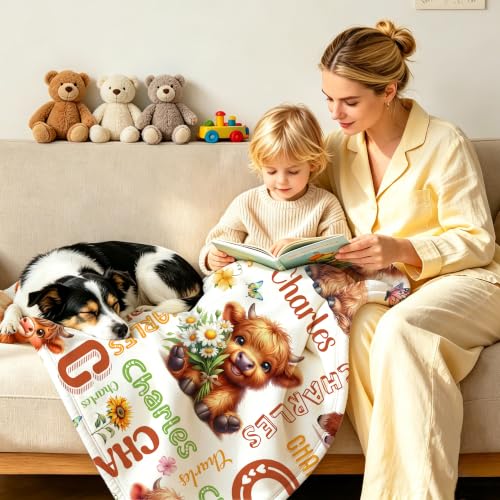 Image of Custom Highland Cow Blanket for Boys Girls,Ultra Soft Personalized Gifts Baby Blanket,Customized Throw for Toddlers Newborn Stroller Crib,30 inchx40 inch