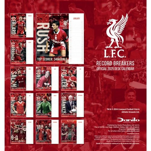 2025 Calendar Liverpool FC Month to View Football Desk Easel Official Product