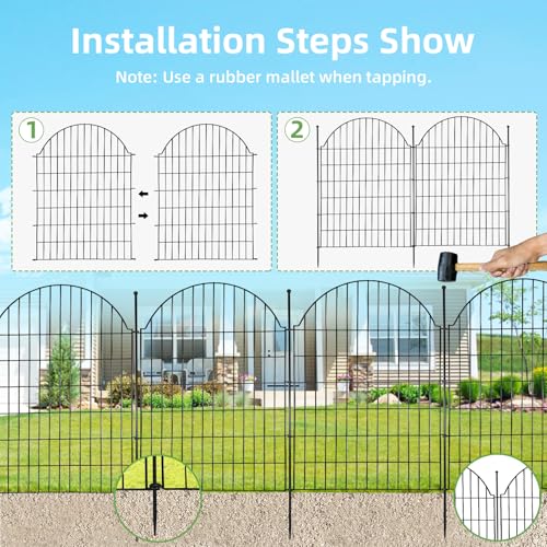Decorative Metal Garden Fence with Gate Lock 10 Panels, 40in (H) x 23.6ft (L) No Dig Dog Fence Outdoor for Yard, Temporary Rustproof Metal Wire Rabbit Dog Garden Border Fencing for Patio