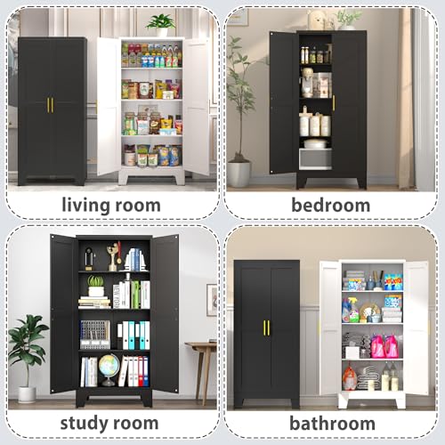 Image of GAIOUS 61.02 inch Kitchen Pantry Cabinet, Pantry Storage Cabinet with 2 Doors and Adjustable Shelves, Black Food Storage for Kitchen, Living Room, Bedroom and Dining Room (Black) Metal Sideboard